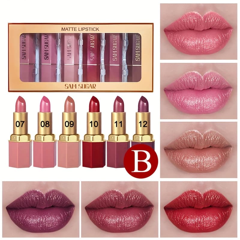 TEMU Set Of 6 Velvet Lipstick Glosses, Durable And , Lip Balm With Long-lasting Hydration, Smooth End, Vibrant Fruity Shades For Skin Tone, Makeup, Effortless Application, Shiny