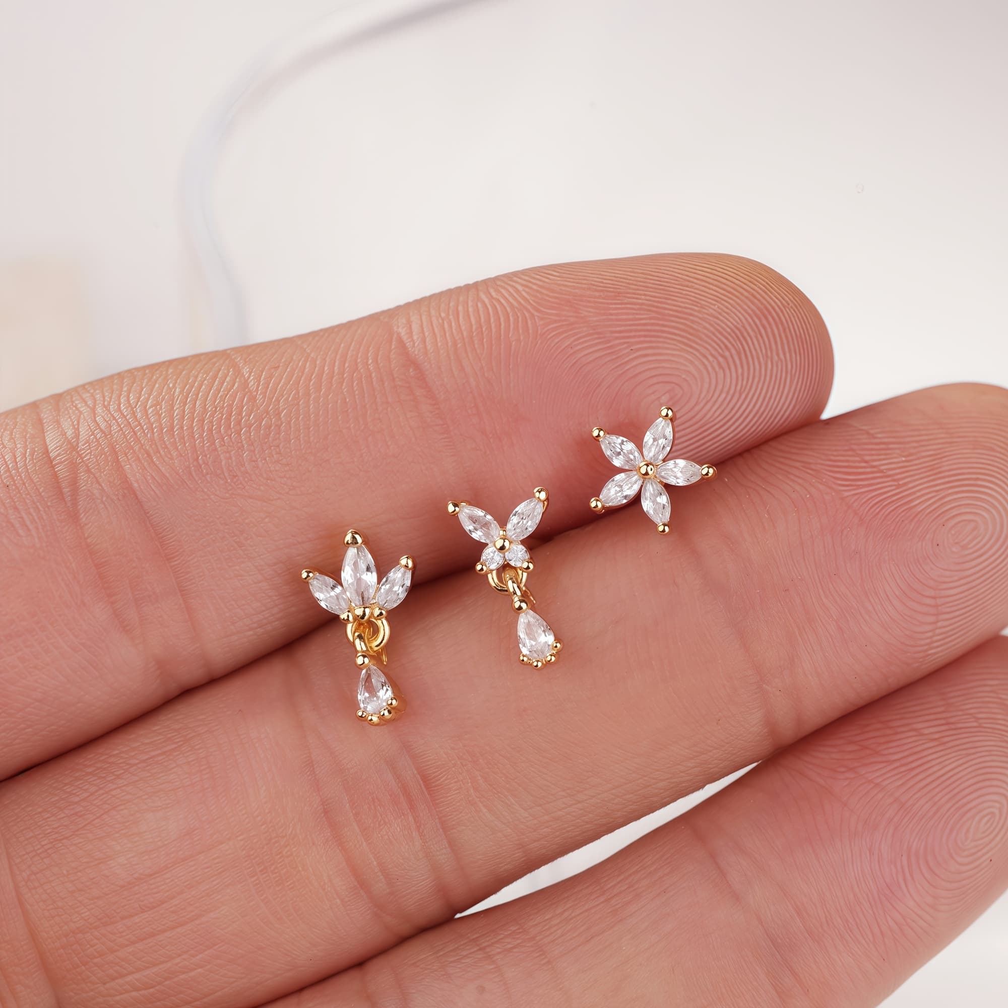 TEMU 3pcs Nose Ring Earrings Square Crystal Zirconia Flower L-shaped Nose Stud Nose Ring Accessories