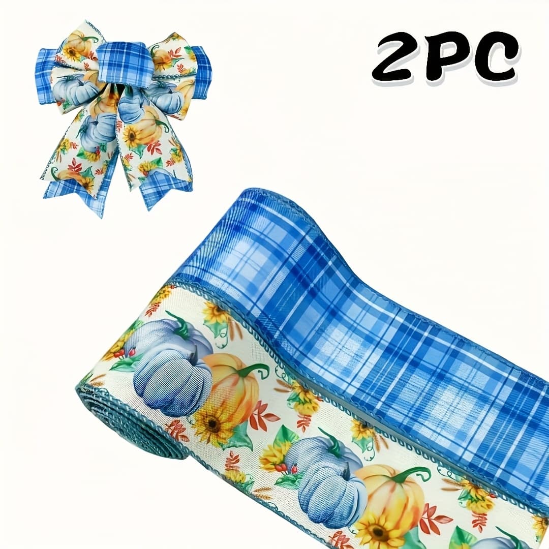 TEMU 2 Rolls, Thanksgiving Wired Ribbons, Fall Pumpkin Ribbon Ribbons For Wreaths Craft Bow Making Supplies Gifts Wrapping Decoration
