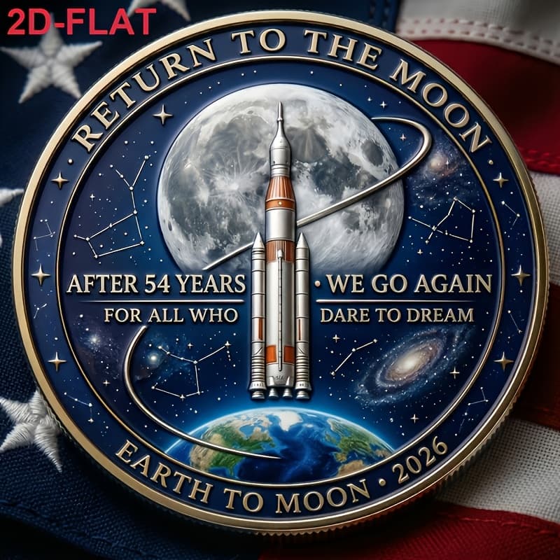 TEMU Replica Coin 2 Commemorative Coin - Lunar Collectible Replica Suitable For Space Exploration Souvenir, Coin Collectors & History , 2026 Release, Model For Display Or Gift For, 2d Flat