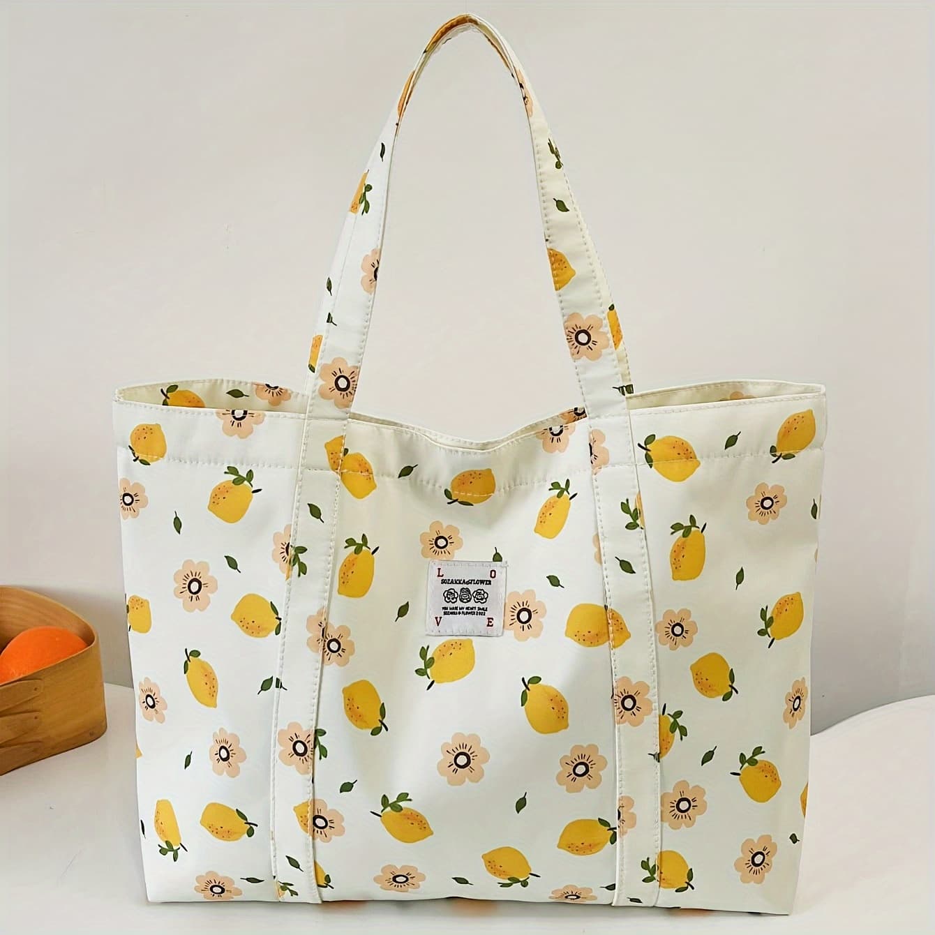 TEMU Trendy Sweet Pattern Printed Fabric Cherry Element Corduroy Warm Winter Element New Winter Upper Shoulder Handheld Tote Shoulder Shopping Bag