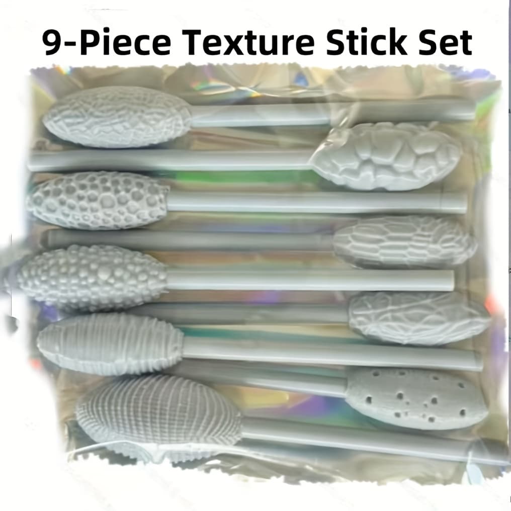 TEMU 9pcs Oval Texture Stamps Set- Detailed Carving Tools Clay, Making And Crafting, Uncharged, Crafting Essentials Intricate Design Durable Crafting Tools Crafting Supplies