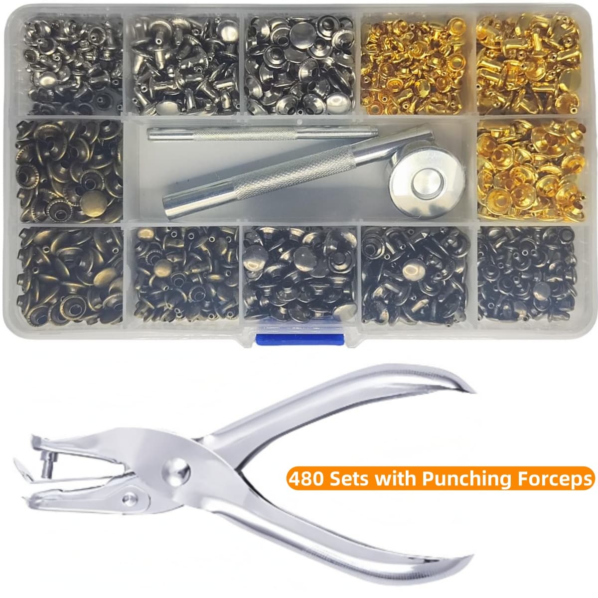 TEMU 180/360/480sets Double-sided Rivets Metal Studs Leather Rivets Double-sided Impact Studs Hollow Studs Leather Double-sided Studs
