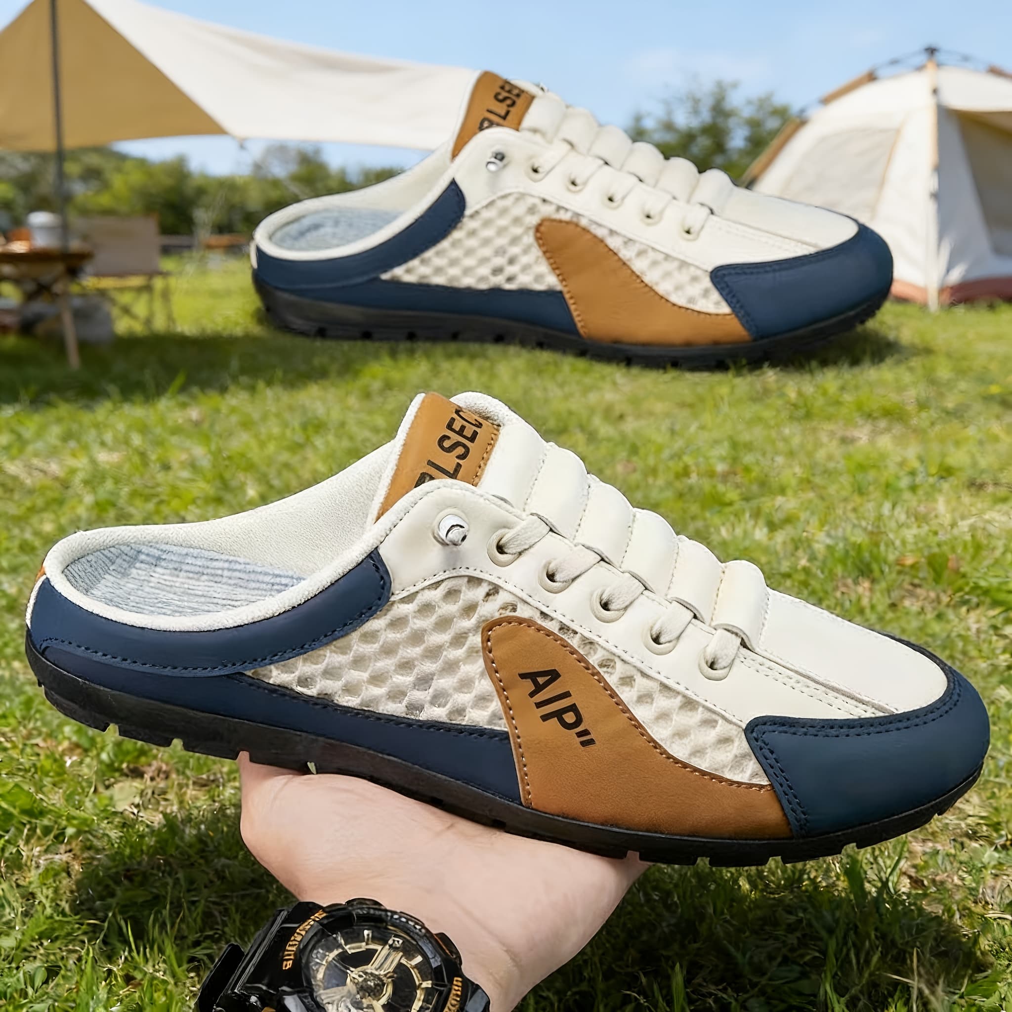 TEMU Men's Mesh Semi-slipper 2025 Summer New Large-sized Men's Shoes, Soft-soled Comfortable Sports Casual Shoes, Men's Durable Lazy Bean Slipper