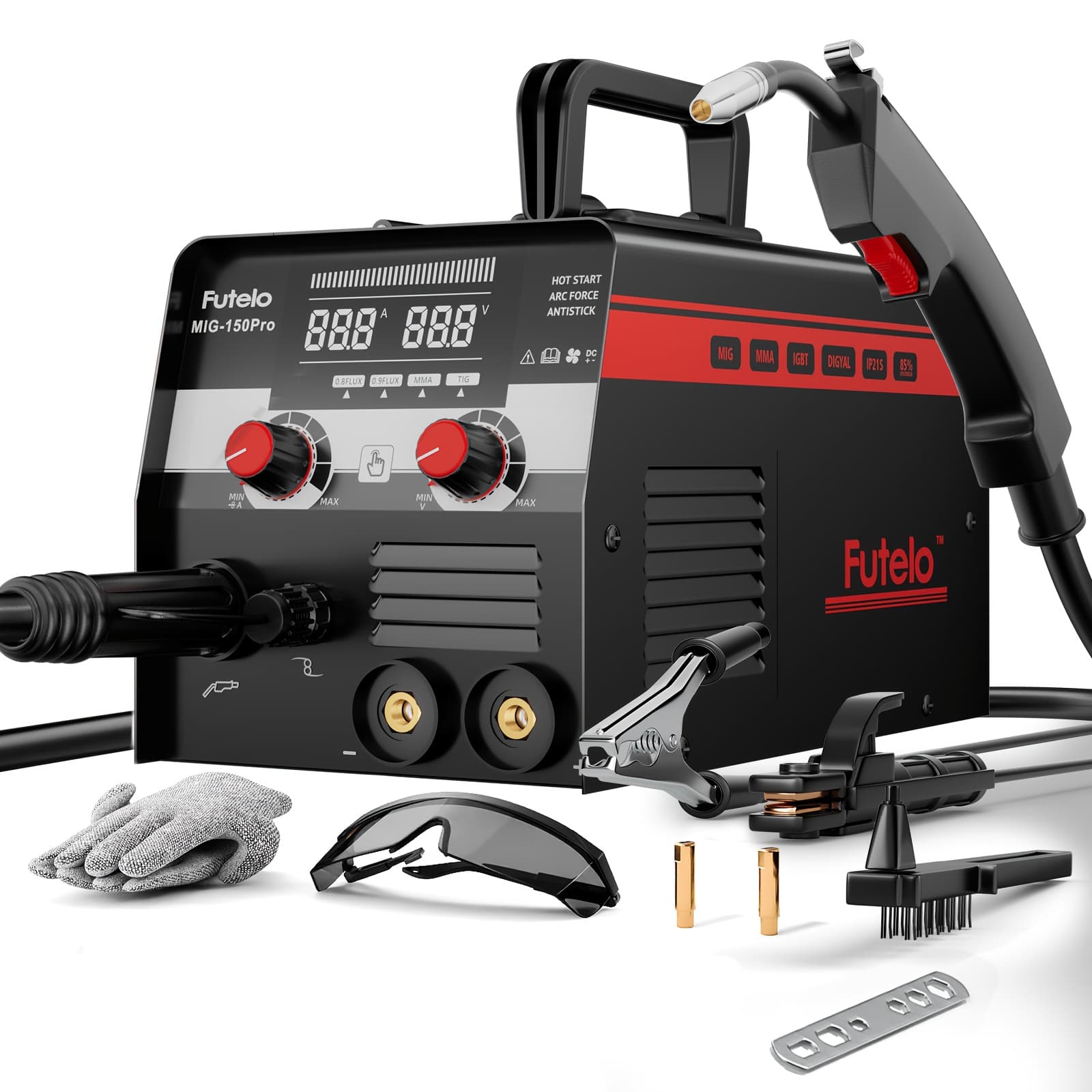 TEMU Futelo Mig-150pro 150a 110v Welder, 3-in-1 Welder For Flux Core Mig/stick/arc/tig Welding With Igbt Control, Includes 8 Accessories