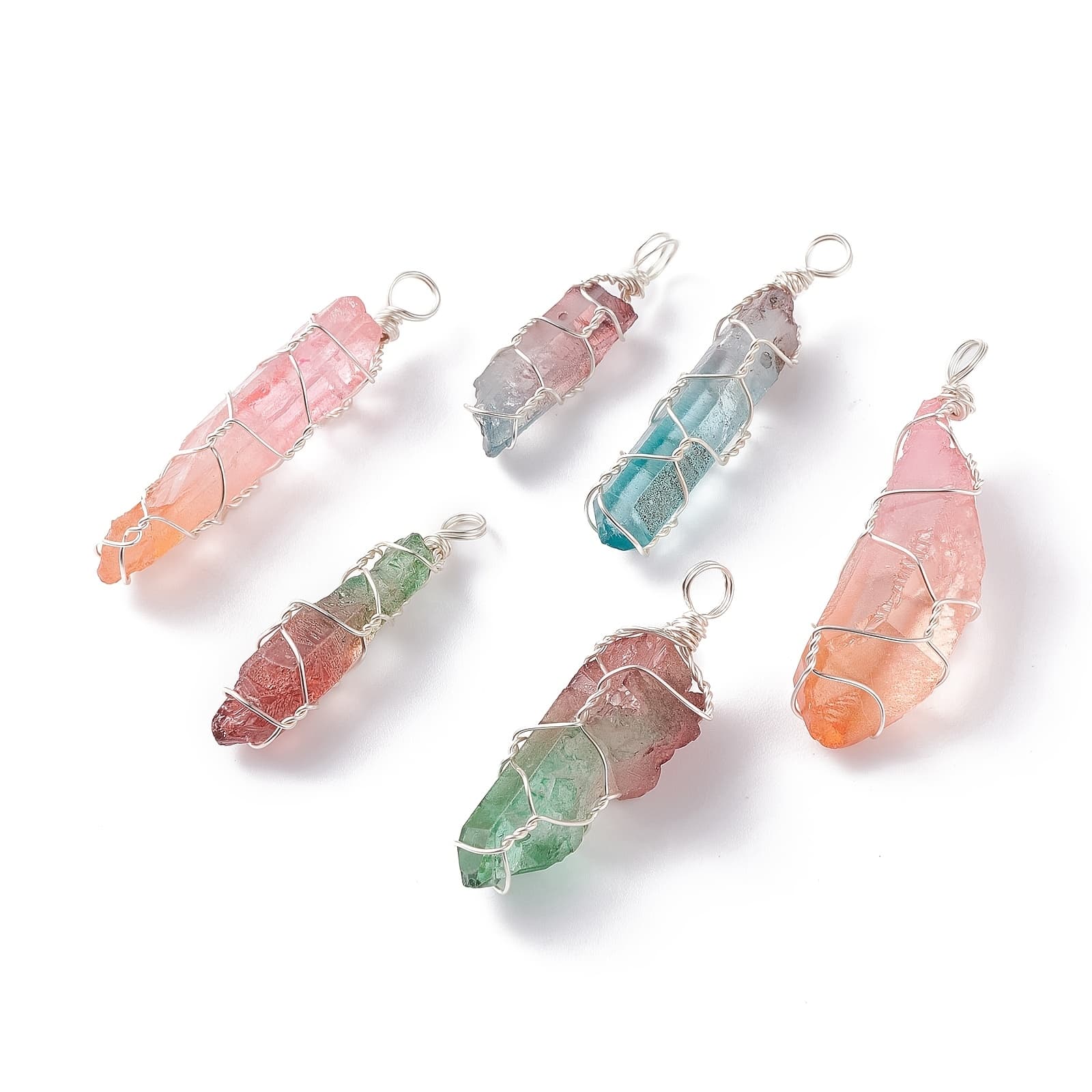 TEMU 30pcs Quartz Bead Pointed Pendants With Copper Wire Mixed Color 2 Tone Charms Pendants For Jewelry Making Earrings Necklaces Bracelets