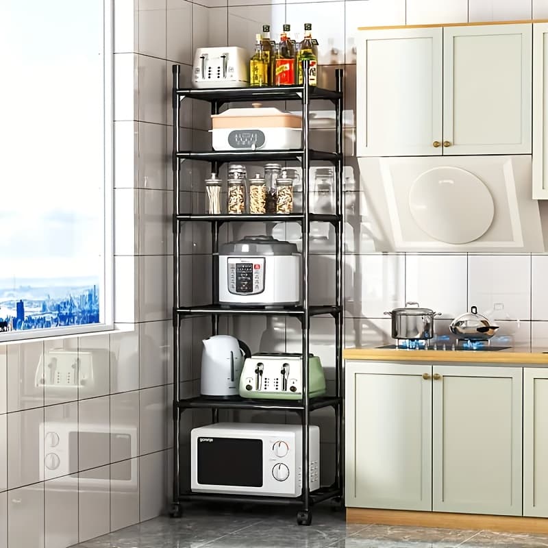 TEMU 6 Tier Storage Rack, Adjustable Metal Storage Rack, Bathroom Organizer And Storage Rack, Garage Storage Rack, Corner Storage Rack With Wheels And Hooks For Kitchen, Bathroom