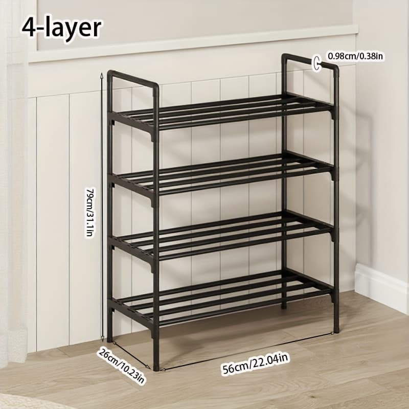 TEMU A Multi-tier Shoe Rack, Single-row Freestanding Shoe Organizer With Stackable Shoe Dividers, Black Shoe Rack, Suitable For , Closets, Bedrooms, , And Patios