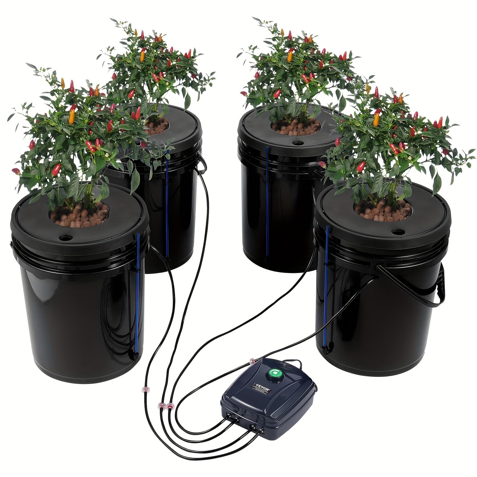 TEMU Vevor Dwc Hydroponic System, 5 Gallon 4 Buckets, Growing Bucket, Hydroponics Grow Kit With Pump, Air Stone And Water Level Device, For Indoor/outdoor Vegetables