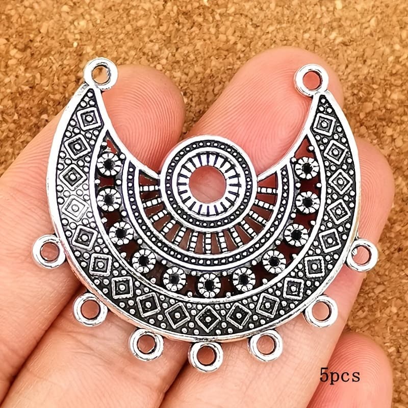 TEMU 5pcs Retro Elegant Charm Connector Antique Silvery Charm Pendant Bohemian Style Fashion Pendant Women's Handmade Earrings Necklace Additions Handmade Jewelry Additions