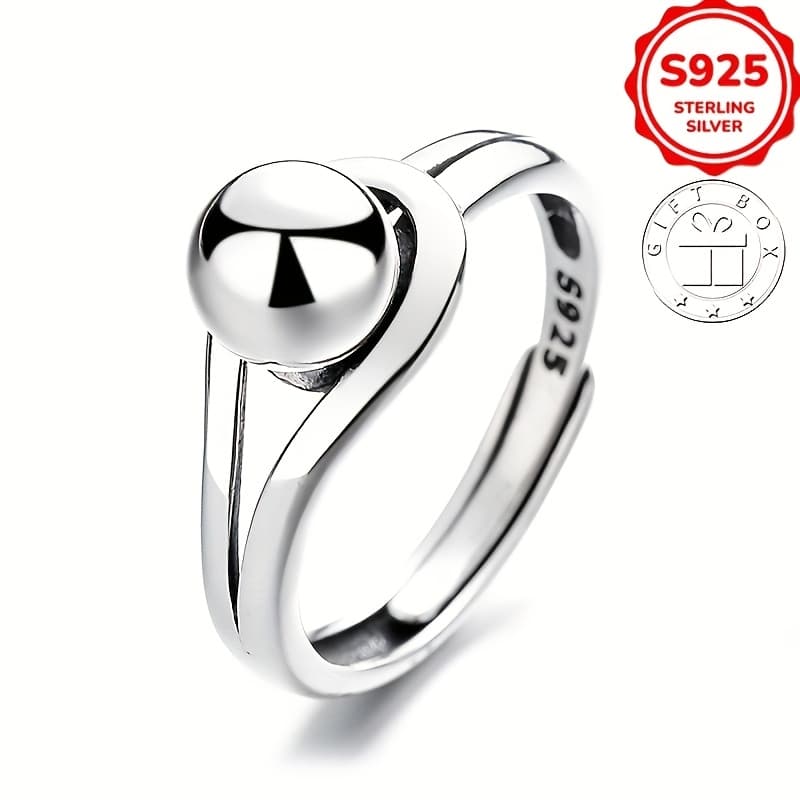 TEMU 1pc S925 Pure Silver Minimalist Ring With Unique Geometric Spherical Design And An , Approximately 0.09oz