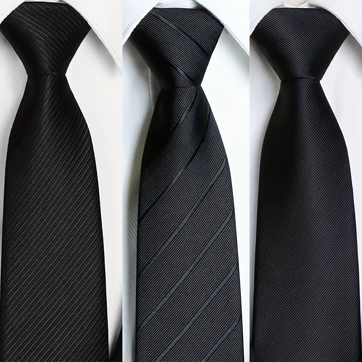 TEMU A Set Of 3 Black No-tie Ties, Suitable For Daily Wear, Weddings, Parties, And Banquets