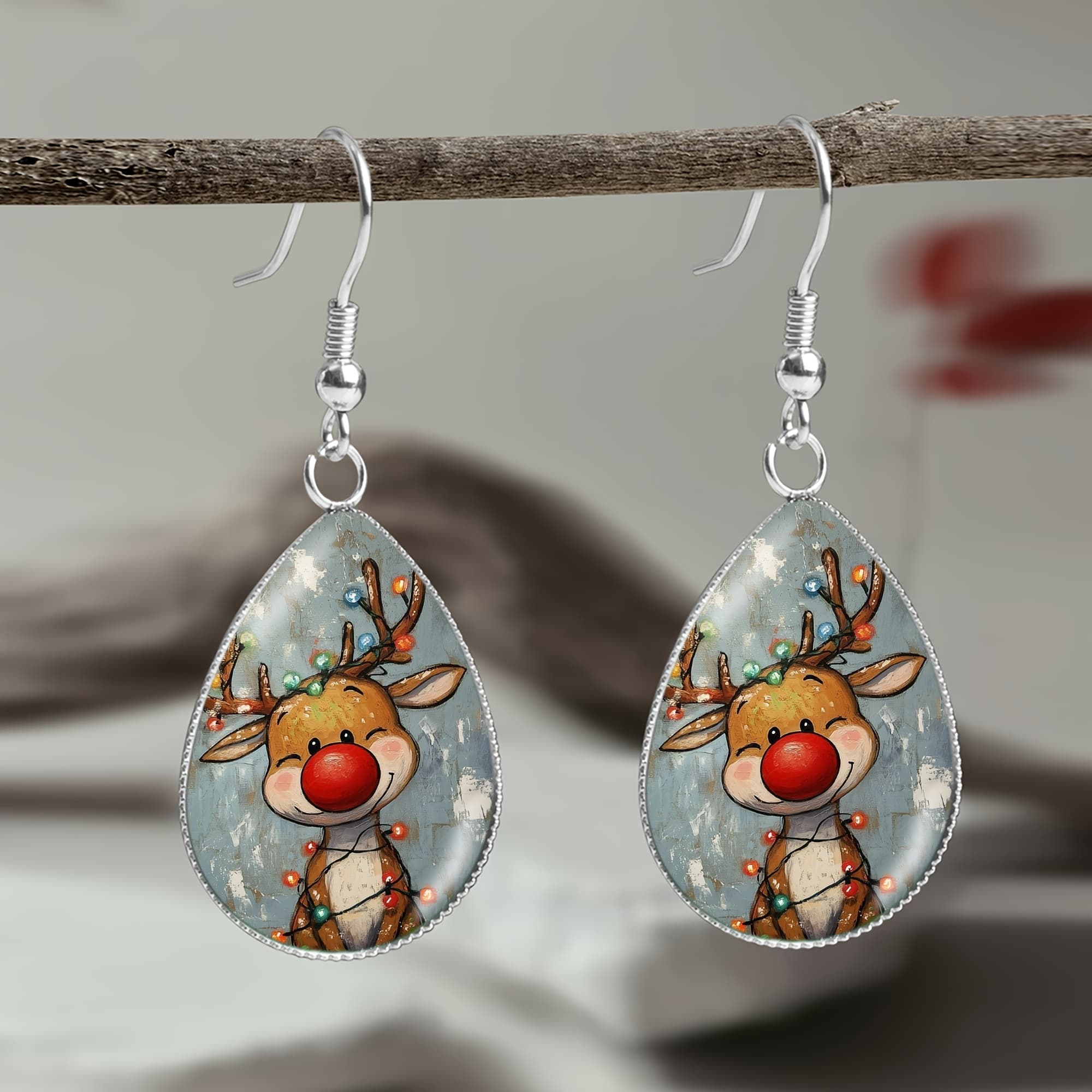 TEMU 1 Pair Of Reindeer And Christmas Ball Pattern Stainless Steel Earrings, Cute Cartoon Style Ear Jewelry For Men And Women, Daily Wear, Vacation, Party, Holiday Gift, Christmas Gift