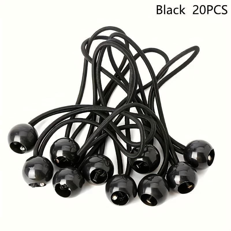 TEMU Set Of 20 Sturdy Bungee Cords Featuring Plastic Balls, Ideal For Securing Camping Tents, Trampolines, And Beach Nets. In Black, Perfect For Christmas, Thanksgiving, And Valentine's Day