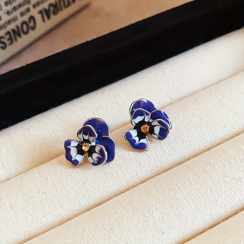 TEMU Stylish Floral Earrings Made Of 925 Silver With Zirconia, Ideal For Everyday Use Or Music Events, Featuring Oil Droplet Designs And Color