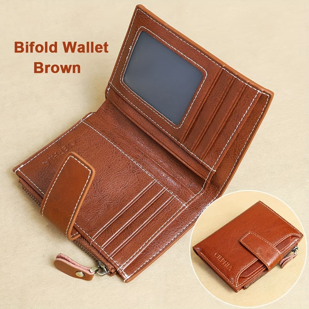 TEMU Fashion Genuine Leather Wallets For Women Rfid Blocking Wallet Bifold Card Holder With Id Window Zipper Coin Pocket