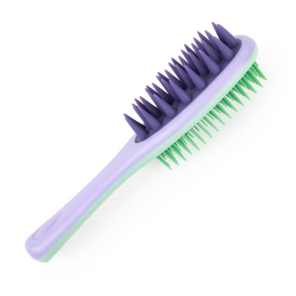 TEMU Long-handle Double-sided Shampoo Brush With Silicone Bristles And Handle, Dual-use Wet And Dry Hair Washing And Massage Brush