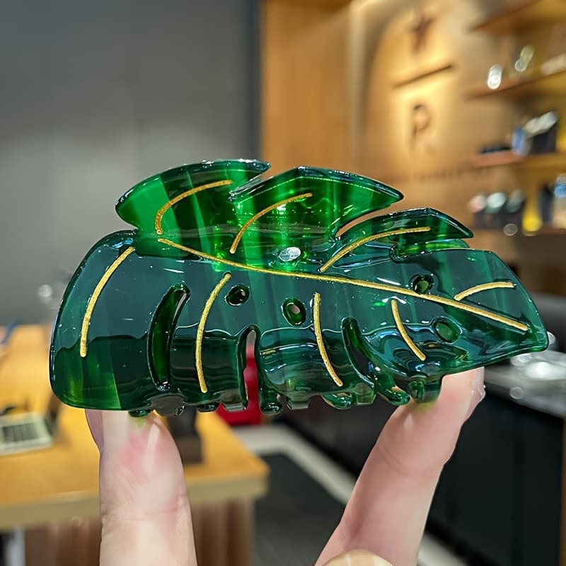 TEMU A Y2k Green Leaf Hair Clip, Acrylic Hair Clip, Leaf Shape, , Women's Fashionable Hair Accessory, Suitable For Back To School And Holiday Gifts