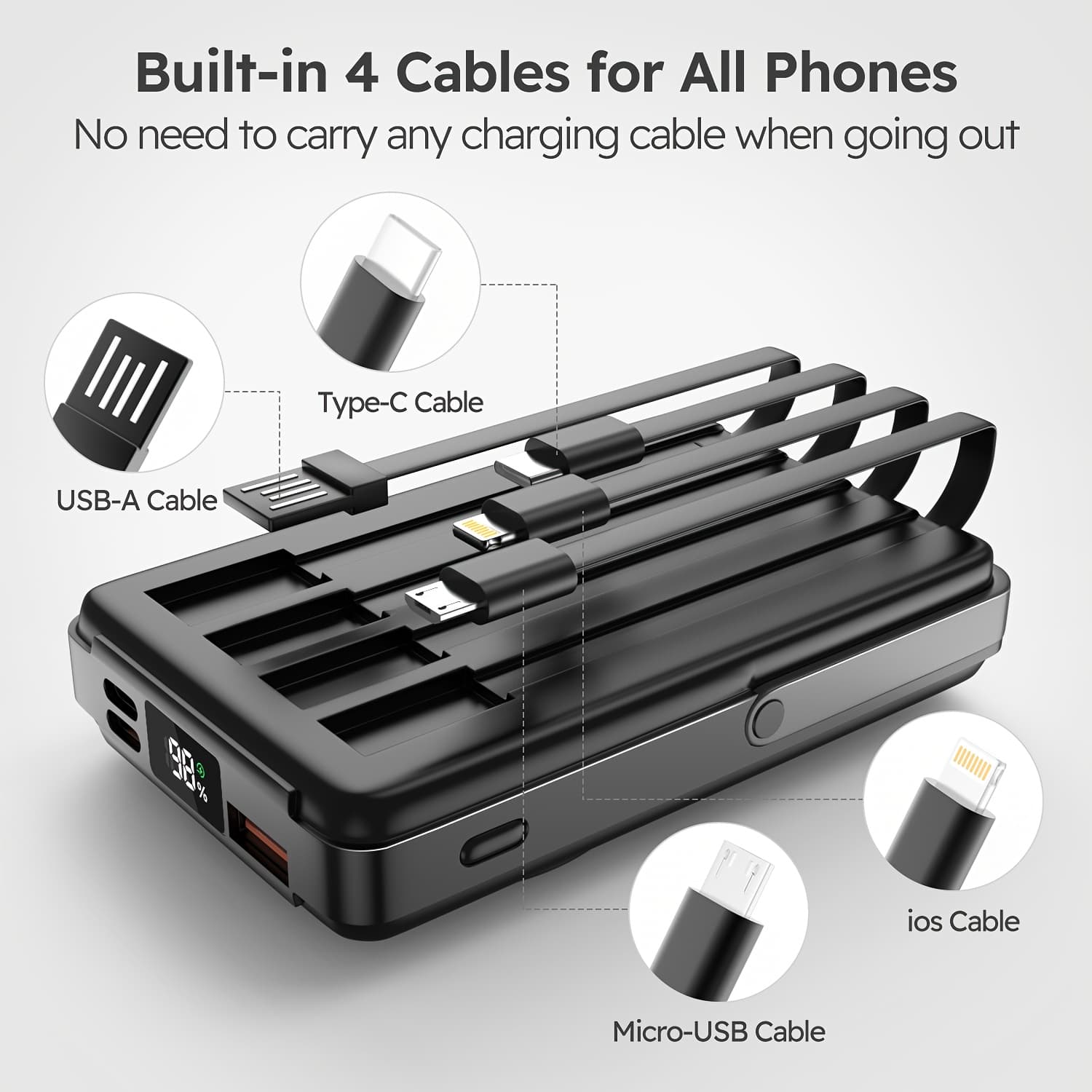 TEMU 10000mah Wireless Fast Charging Power Bank With Magnetic Charging, Portable Phone Charger, Mobile Power With Phone Holder, Ideal For Christmas Gifts