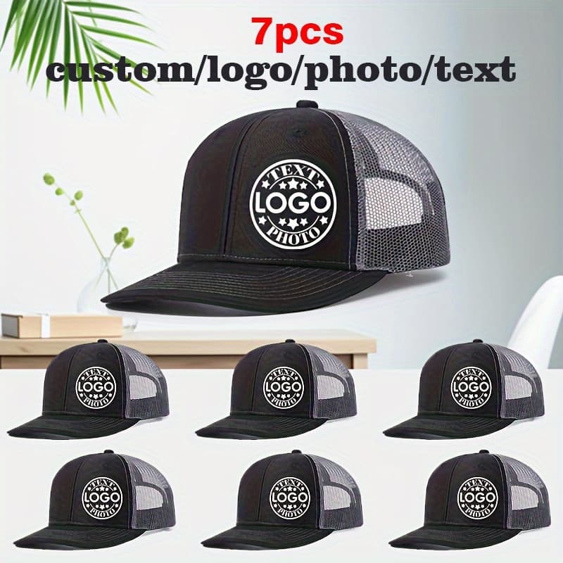 TEMU Set Of 7 Customizable Trucker Hats For Men And Women, Featuring Adjustable Baseball Caps That Personalized With Your Text. Ideal For Casual Wear