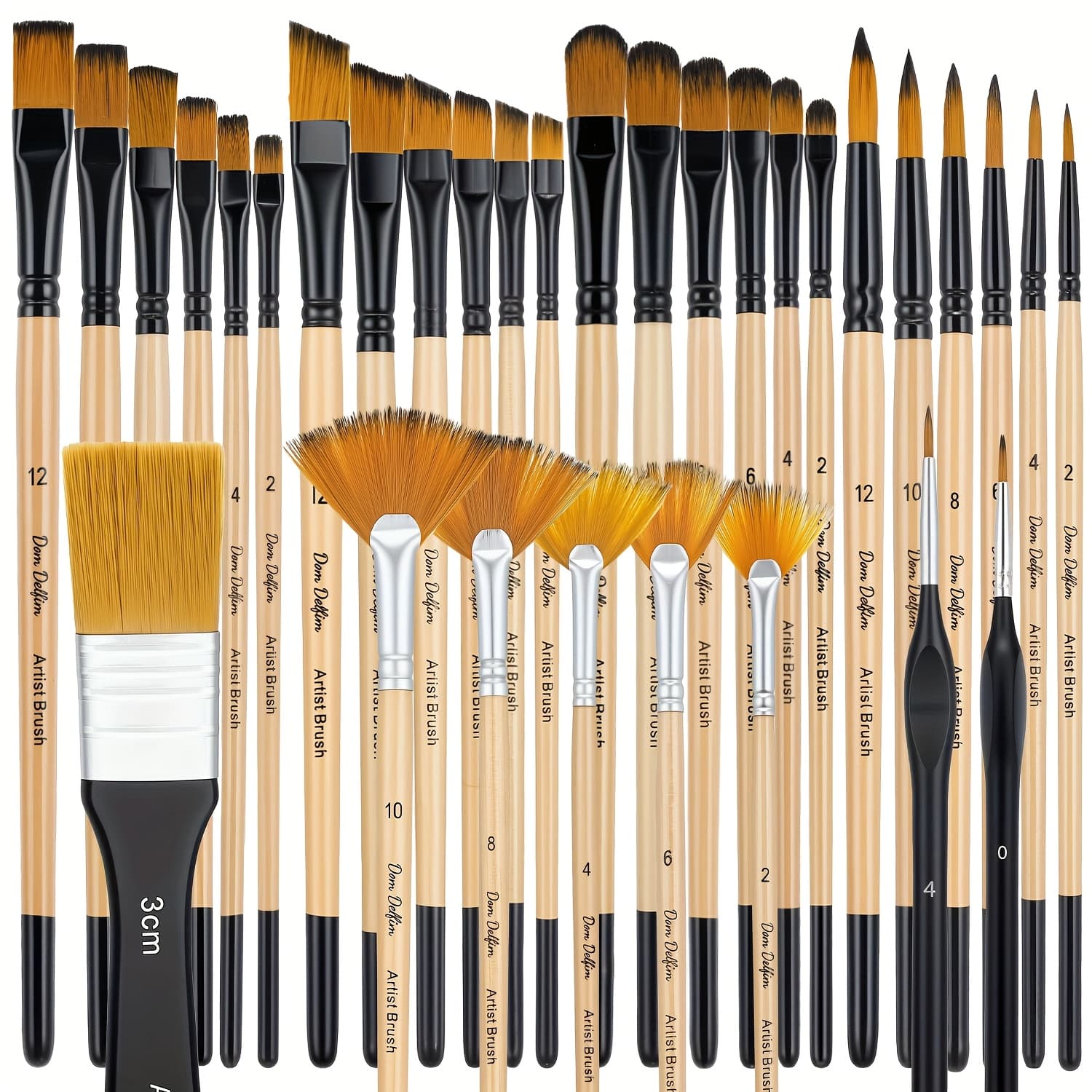 TEMU 32pcs Paint Brush Set, , Nylon Bristles With Round, , Flat, Fan, Angle, Fine Detail Brush, Suitable For Artists And Beginners For Acrylic Painting, Oil, Watercolor
