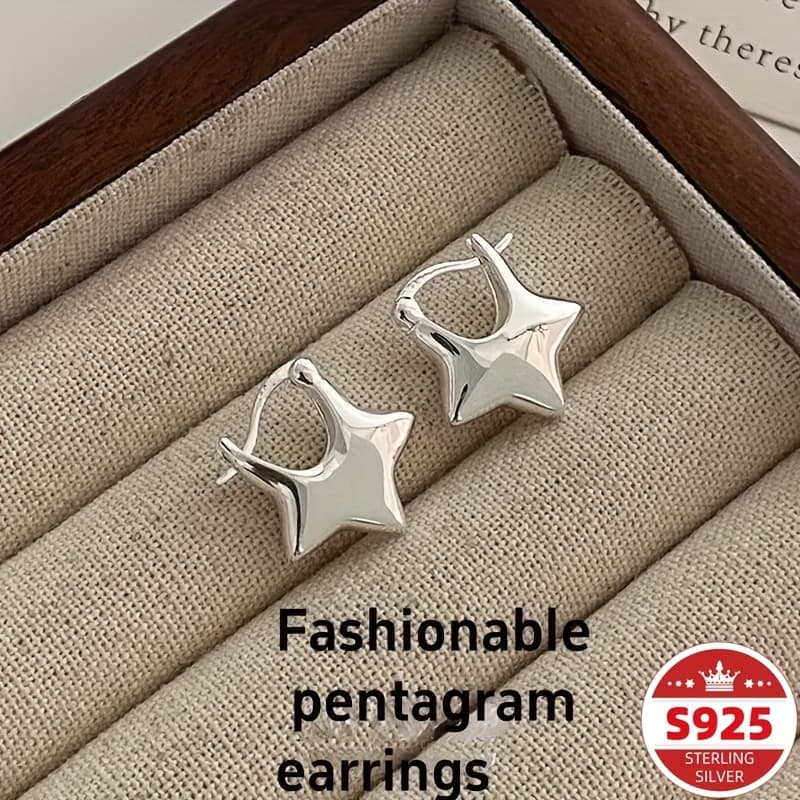 TEMU [1 Pair Of Star Pendant Earrings] 925 Sterling Silver Pendant Earrings, A Holiday Jewelry Gift For Couples