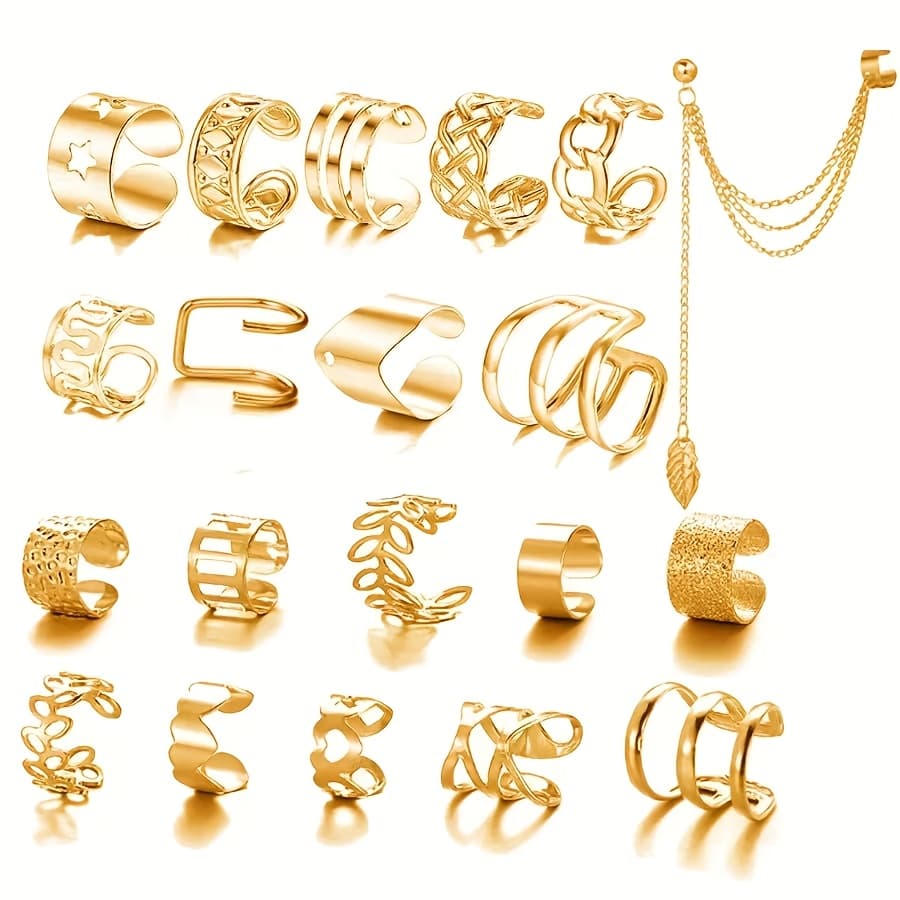 TEMU 20pcs Minimalist Hollow Ear Clip Set, Fashionable No-piercing Ear Bone Rings, Ear Clips, Retro Easy Bohemian -on Ear Jewelry Gift Box, Daily Wear Additions, Fashion Women's Gift
