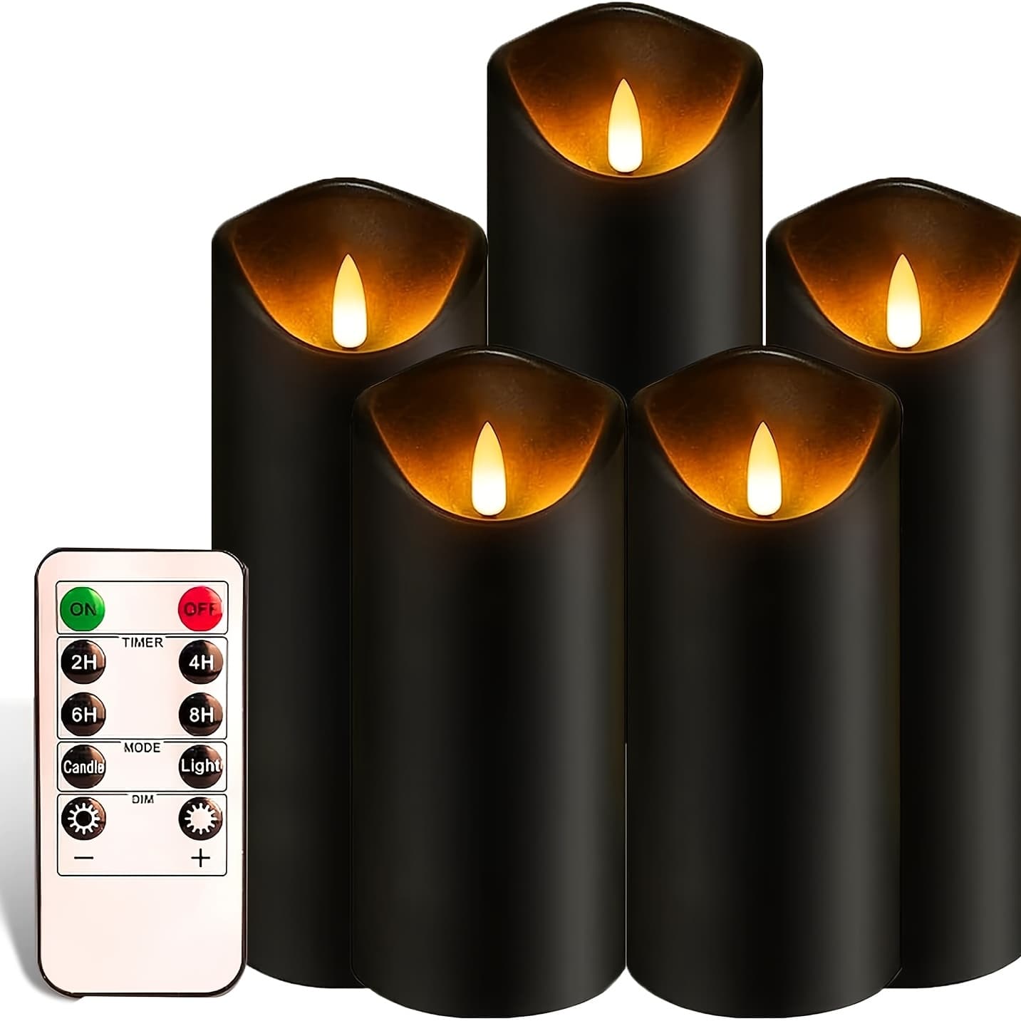 TEMU Halloween Candles, Black Flameless Candles, Battery Operated Candles, Led Pillar Candles With Remote Control And Timers, Set Of 5