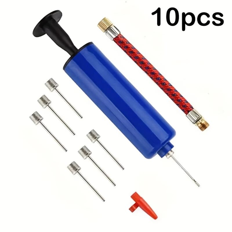 TEMU 10pcs 6-inch Manual Pump Set With 7 Needles, 1 Hose, And 1 Nozzle, Portable Ball Pump Kit For Inflating Balls, Bicycle Tires, And More, Ideal For Outdoor Sports And Exercise