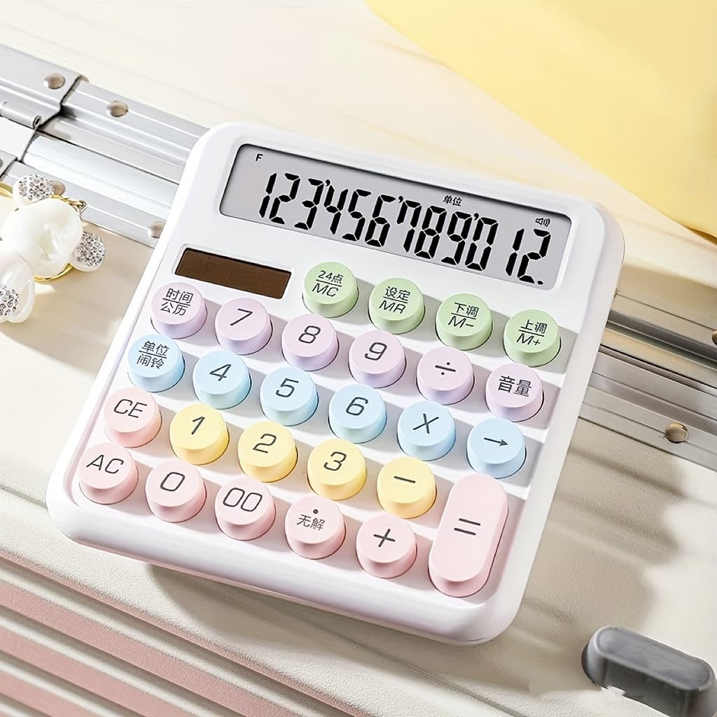 TEMU High-precision 12-digit Desktop Calculator With A Large Display And Oversized Mechanical Buttons, Ideal For Students And Office Tasks, Operates Without Batteries