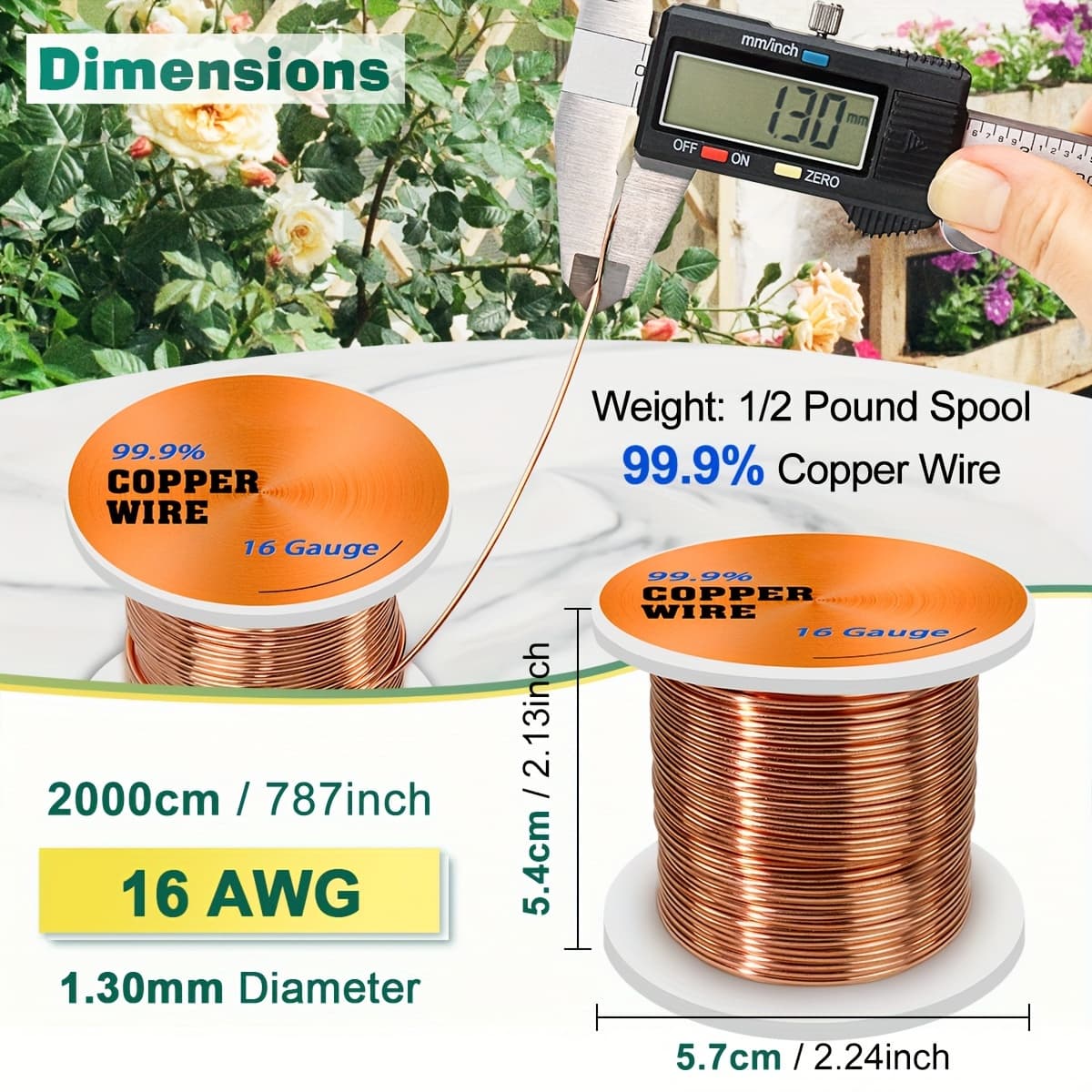 TEMU 1 Pound Spool Of 16 Gauge Soft Copper Wire, 127 Feet - Ideal For Jewelry Making & Crafts, Copper For Gardening Projects, 16 Awg, , Copper Jewelry