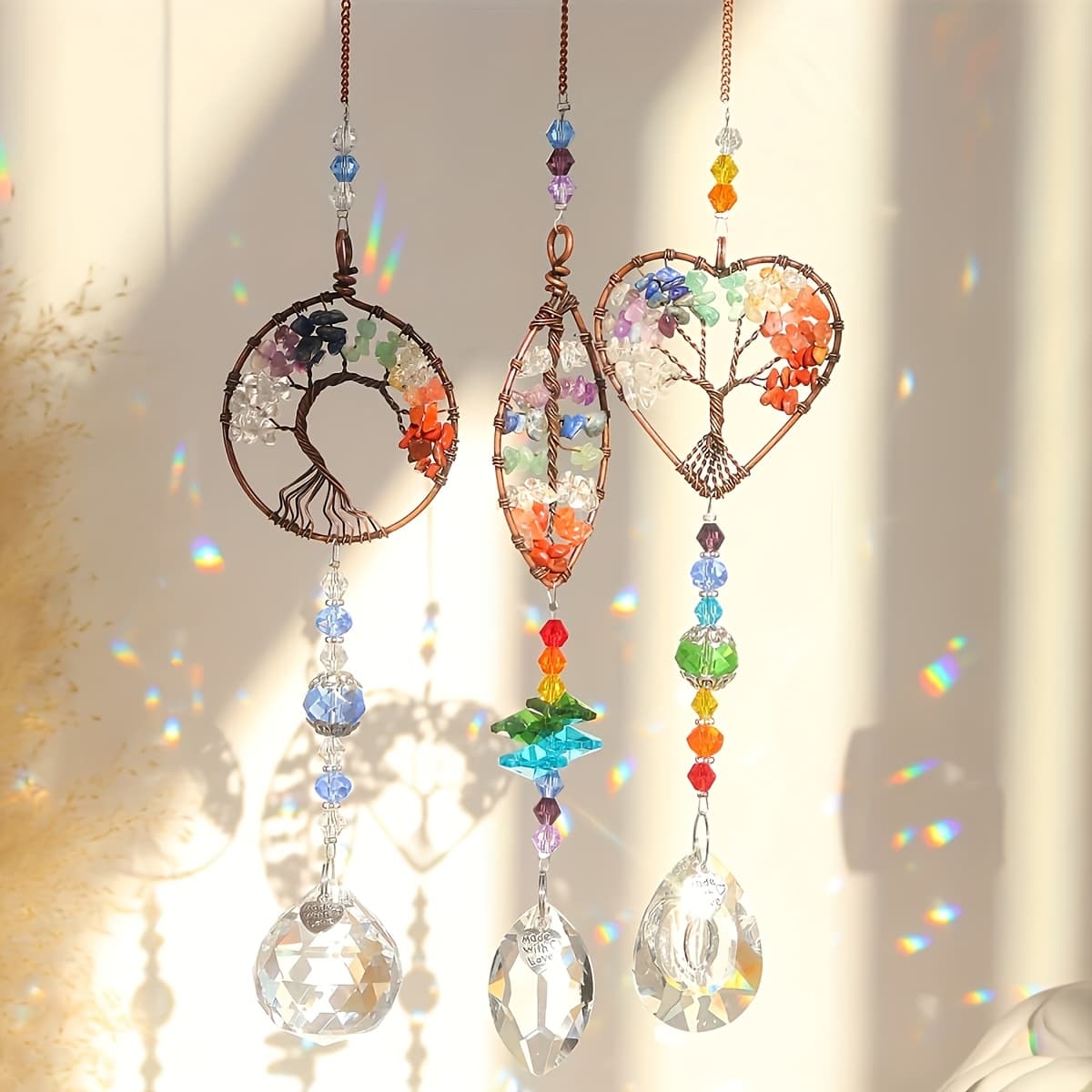 TEMU 1 Set Tree Of Life Glass Crystal Suncatcher - Rainbow Prism Pendant With Sparkling Colors, Ideal For Home, Office, Garden, And Christmas Decoration