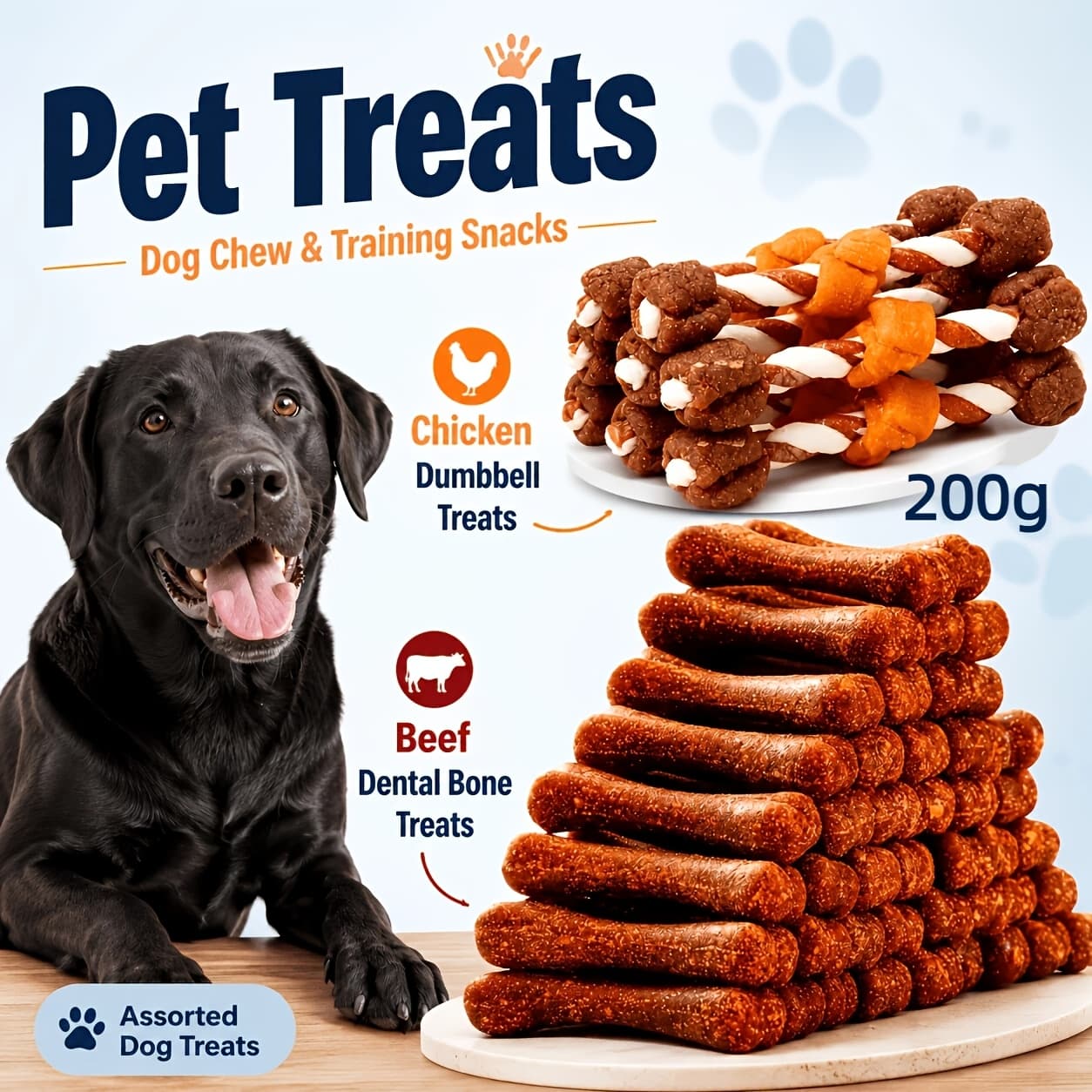 TEMU Dog Treats Bulk Pack, Triple Flavor With Beef Chew Bones And Duck Neck Snacks, Training Treats And Daily Rewards For Puppies & Adult Dogs, Small Medium Large Breeds