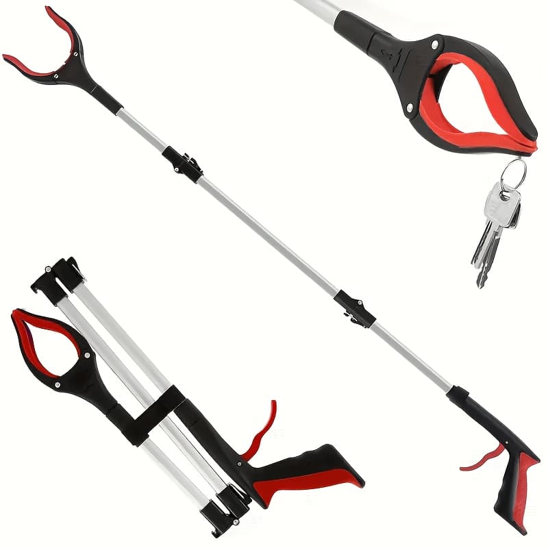 TEMU Multifunctional Extended Garbage Picker 360° Rotatable Wide Mouth Cleaning Tongs Foldable Magnetic Grabber Soft Non-slip Handle Durable Litter Picking Tool For Elderly, Random Colors