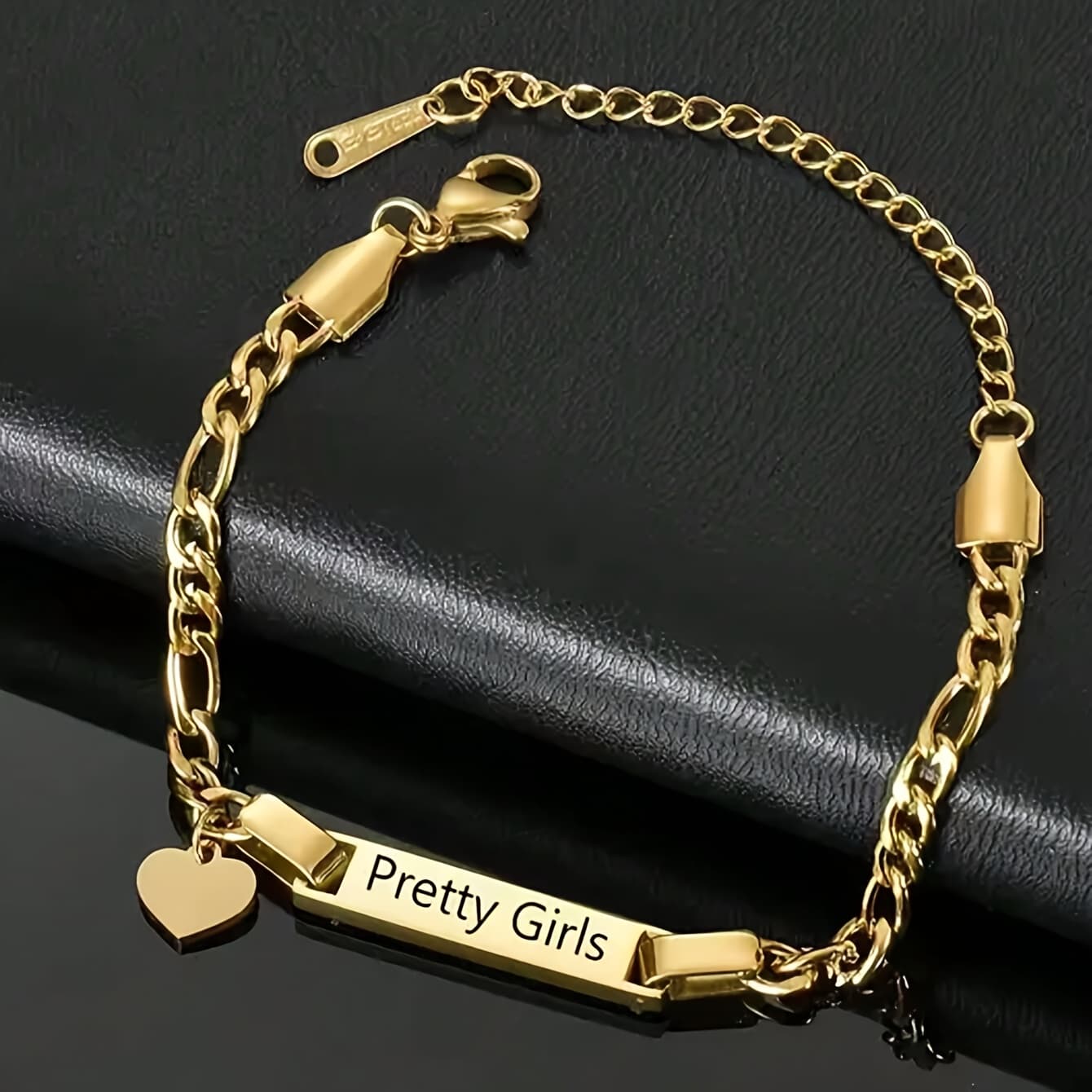 TEMU Personalized Custom Engraved Name Bracelet, Custom Titanium Steel Bracelet, With Stars/butterflies/crowns/hearts, Suitable For Female Mother Jewelry Gifts