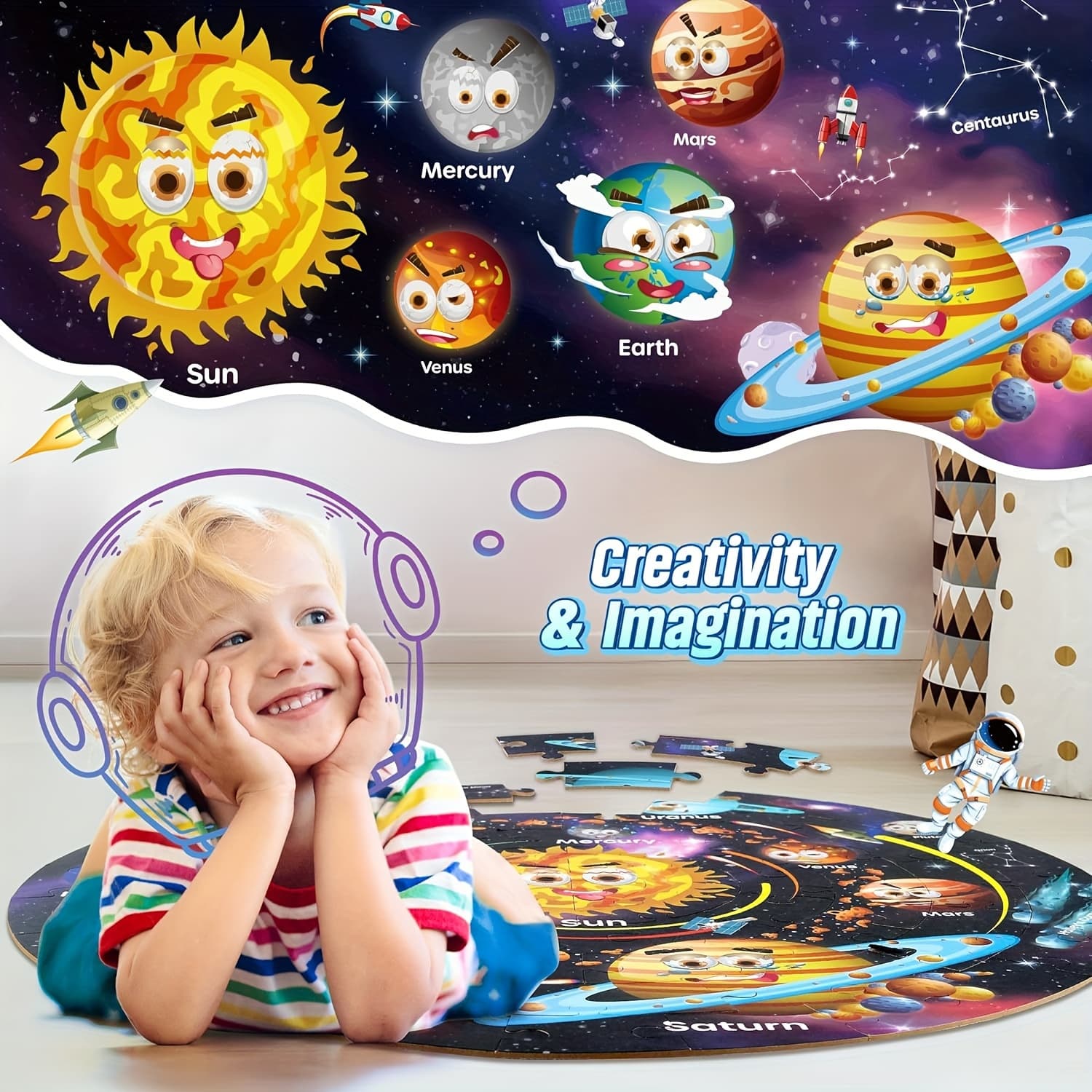 TEMU Solar System Floor Puzzles For Kids Ages 3+, Large 70pcs Jigsaw Puzzles For Kids Ages 3+, Space Planet Astronaut Toys Gifts Puzzles For 3+ Years Old Boys Girls Children
