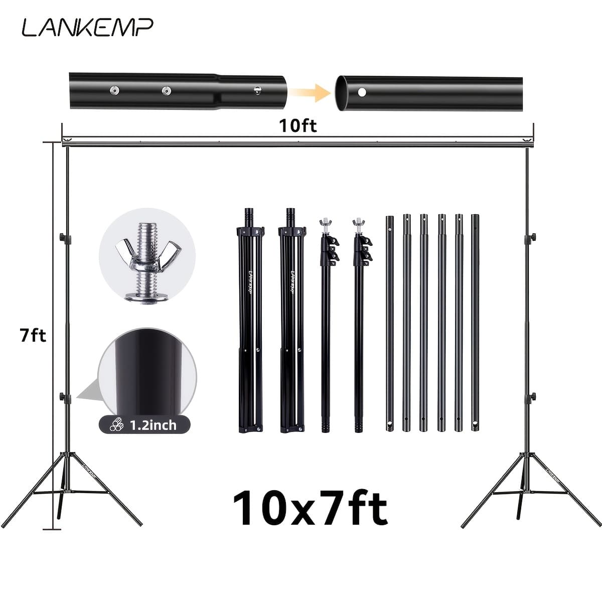 TEMU Photo Backdrop Stand Kit, 10 X 7 Ft Adjustable Frame For Photography, Photoshoot Banner Background Support Holder For Parties Decoration