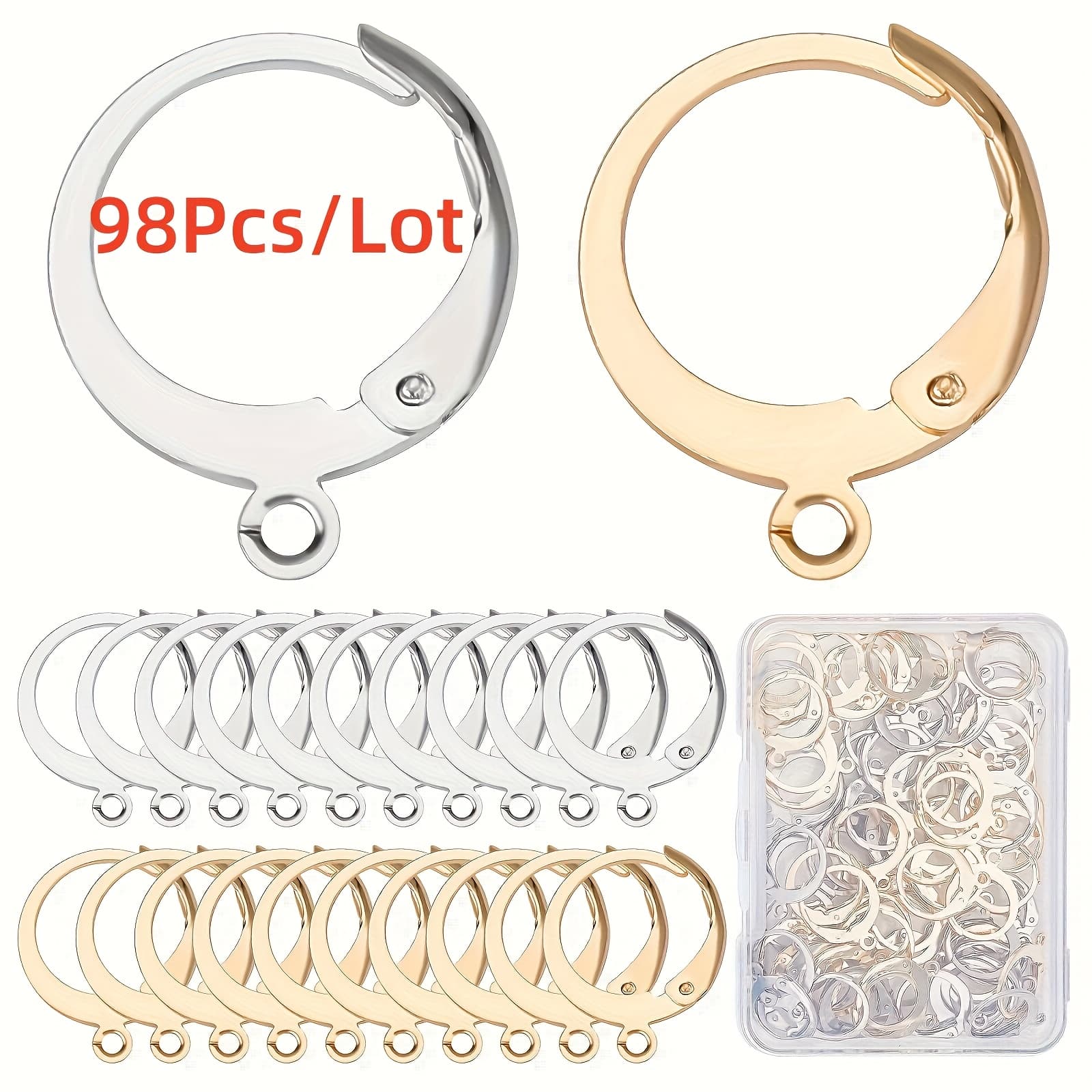 TEMU 18/48/98pcs/lot Earring Findings Leverback Earring Hooks Hypoallergenic Huggie Lever Back Ear Wires For Jewelry Making