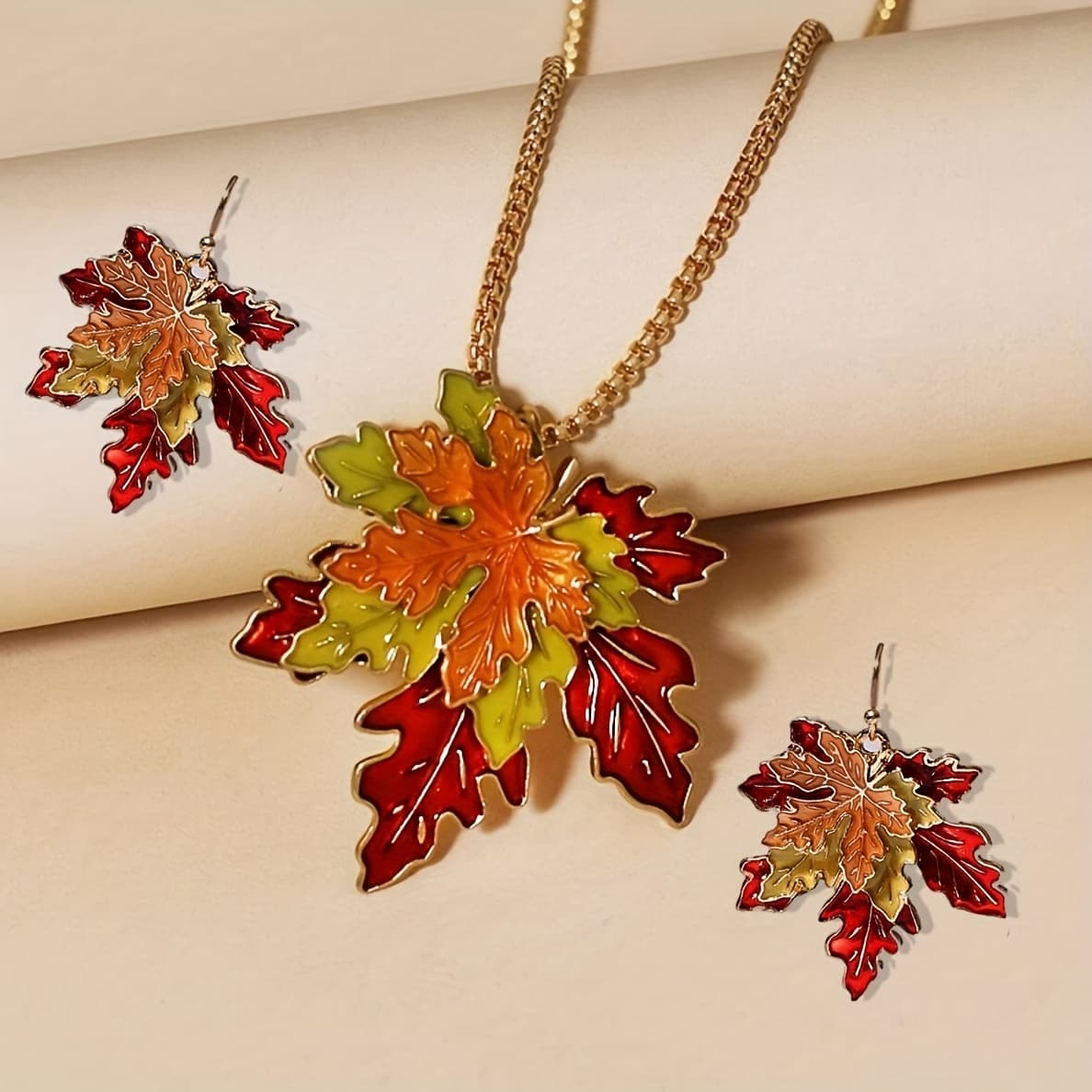 TEMU A Set Of 3 Exquisite Enamel Vintage Maple Leaf Ladies' Necklaces And Earrings In Stainless Steel, And An Elegant Multi-functional Pendant Jewelry Gift Set