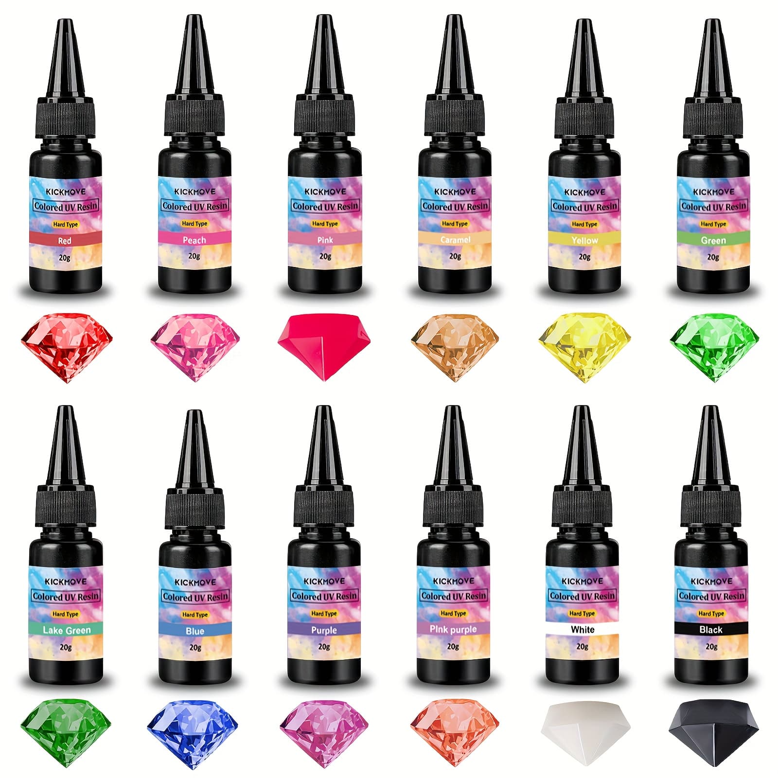 TEMU 12 Colors Resin Glitter, Ultraviolet Clear Resin Glue, & Low Resin Kit For Crafts, Jewelry Making- Earrings, Rings, Keychains, Decoration (20g Each) Christmas & Halloween Gift