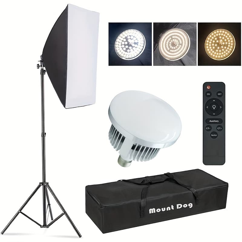 TEMU Softbox Lighting Kit, Photography Studio Light With 19.7"x27.5" Reflector And 3 Colors Temperature 45w Bulb With Remote, Professional Photo Studio Equipment For Portrait Video