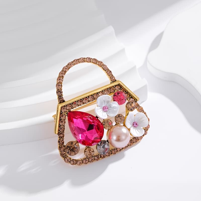 TEMU Exquisite Retro Handbag Brooch, Anti Glare And Versatile, Set With Design, Bag Shape, Chest Flower, Fashionable Clothing Accessories