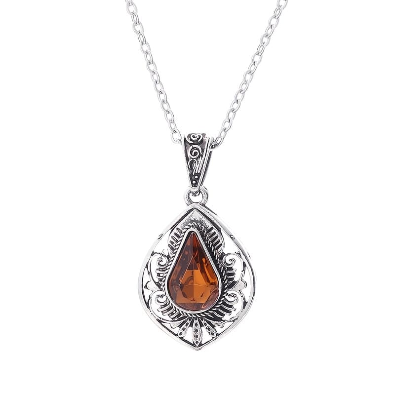 TEMU 1pc Vintage Teardrop-shaped Necklace Inlaid With Yellow Zirconia Flower, A Gift For For Parties And Festivals For Men And Women