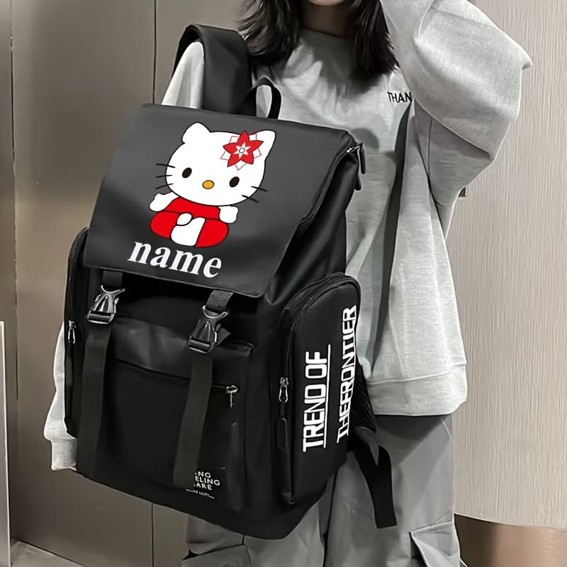 TEMU Custom Outdoor Backpack, Personalized Name Saint Rio Hello Kitty Cute Large Capacity Backpack Learner Backpack Backpack, For Teenager, For Teenager
