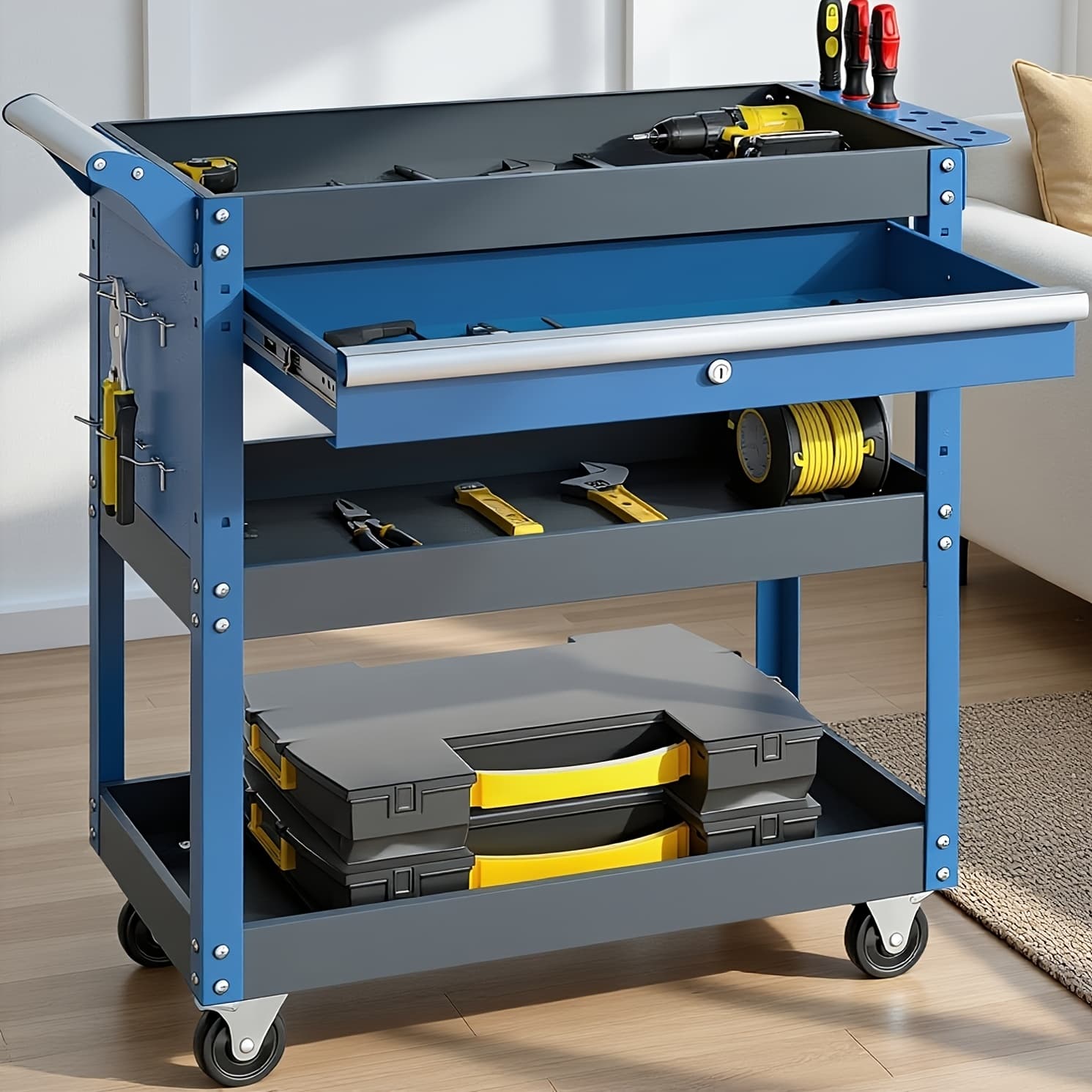 TEMU 3-layer Rolling Tool Cart, Wheeled Mechanical Tool Cart, Industrial Utility Cart, 440pound Capacity Garage And Warehouse Tool Storage Cart, Used For Outdoor, Garage, And Studio Storage