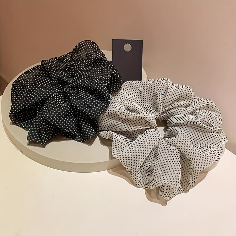 TEMU 2pcs Gentle High-end Temperament Polka Dot Large Hair Tie Female French Chiffon Rope Hair Additions