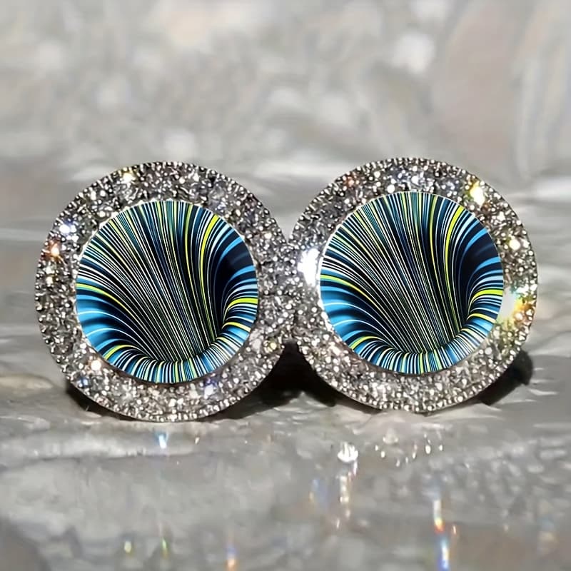 TEMU Sparkling Abstract Vortex, Colorful Striped Earrings, Exquisite And Jewelry For Fashionable Wear, Ideal Gift And Trendy