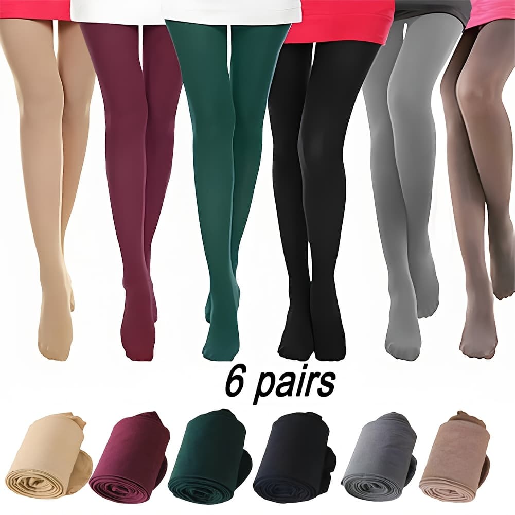 TEMU 6pcs Set Of Women's High-waisted Ultra-stretch Tights - Warm Winter Tights, In 6 Solid Colors - Elegant , & Hand Wash/ , Multifunctional Leg Wear, High