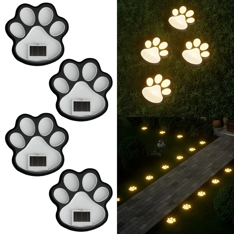 TEMU 4pcs-solar Paw Print Lights, Wireless Animal Solar Lights Outdoor Garden Decor, Ip44 Waterproof Led Yard , Birthday Gift For Pet Lovers