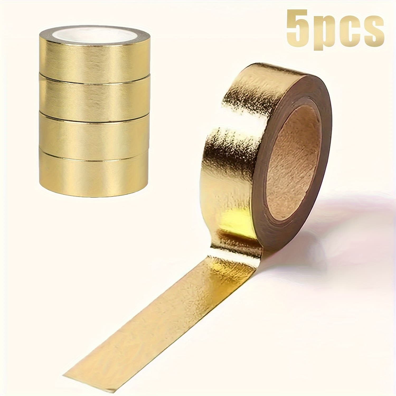 TEMU 5pcs Foil Paper Tape 0.59in X196.85 In (15mm * 5m) Paper Tape, Masking Tape Craft Supplies Tape For Scrapbooking Craft Decoration Foil Paper